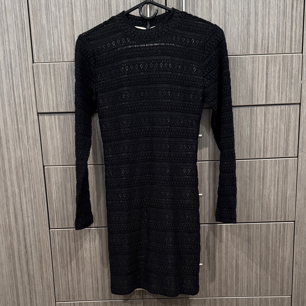 Alice + Olivia Black Crochet Long-Sleeve Knit Dress
